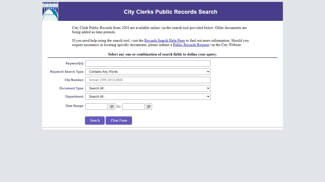 City of Spokane - City Clerk Public Records Search